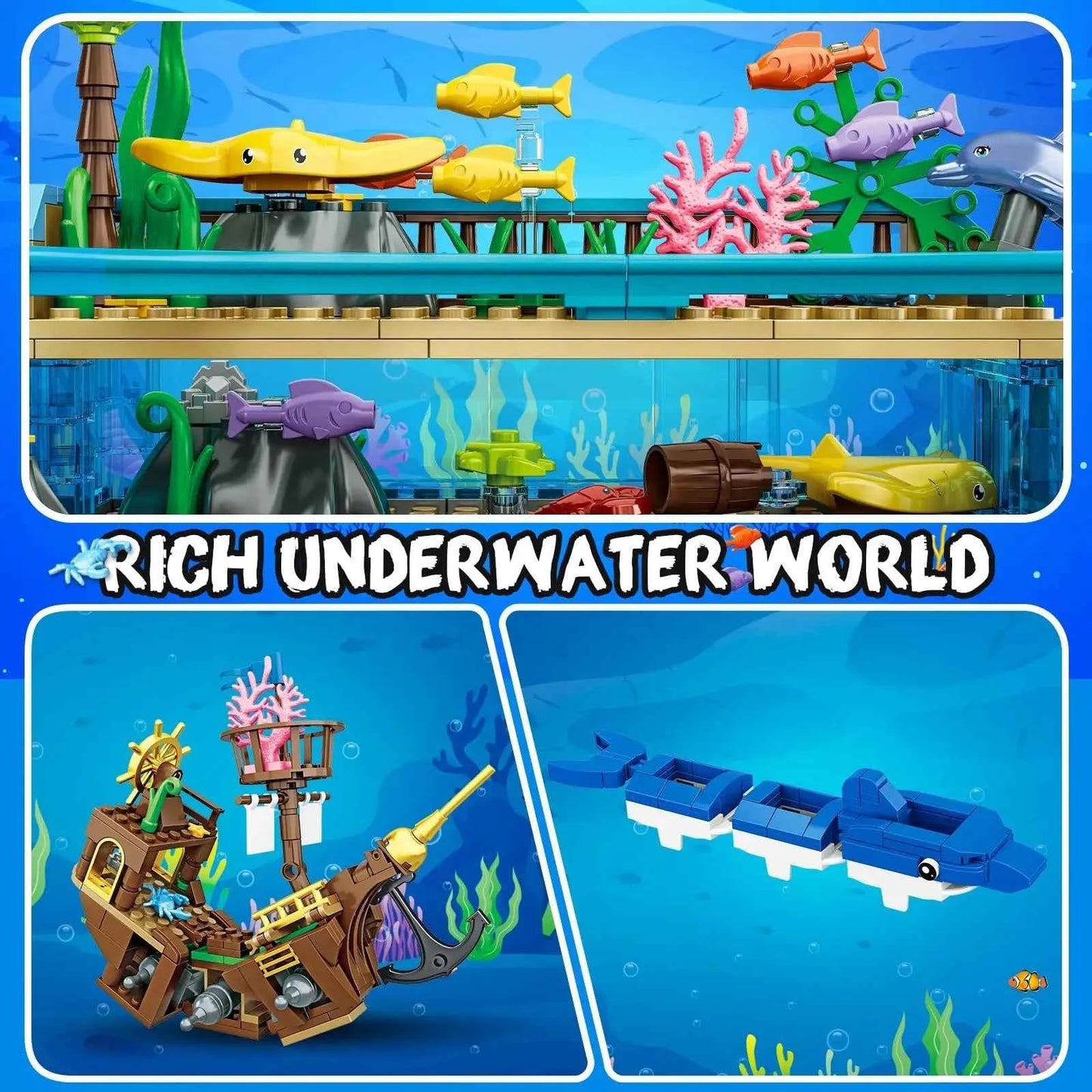 Ocean Roller Coaster Aquarium Building Set – Pirate Ship & Dolphin Track (675PCS)