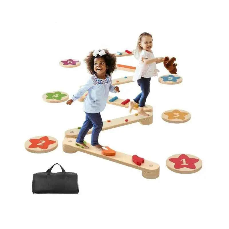 Montessori Balance Beam Set 6 PCS – Wooden Indoor/Outdoor Play Kit for Ages 2–6