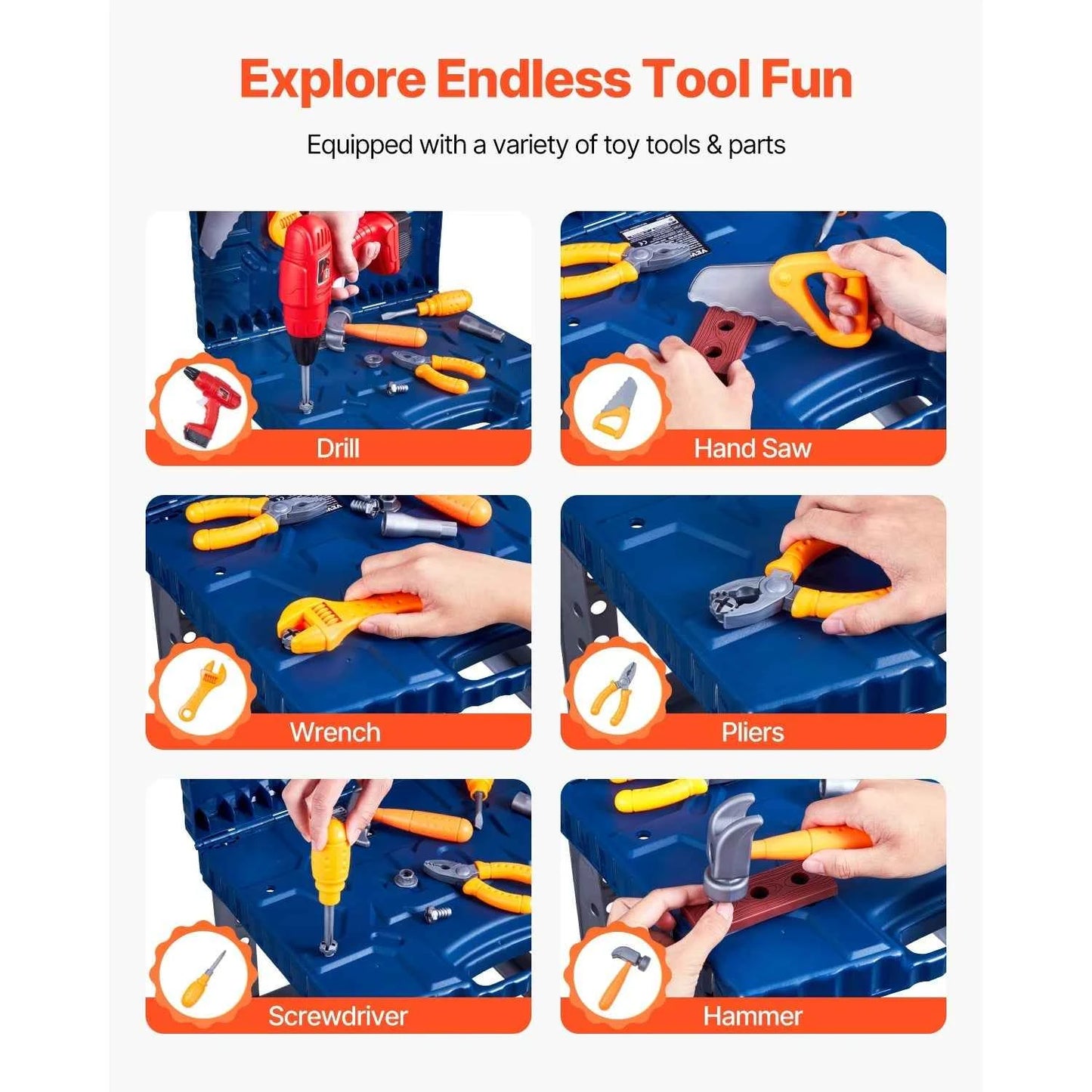 Kids Tool Bench Set 56PCS  – Montessori Pretend Play Construction Toys