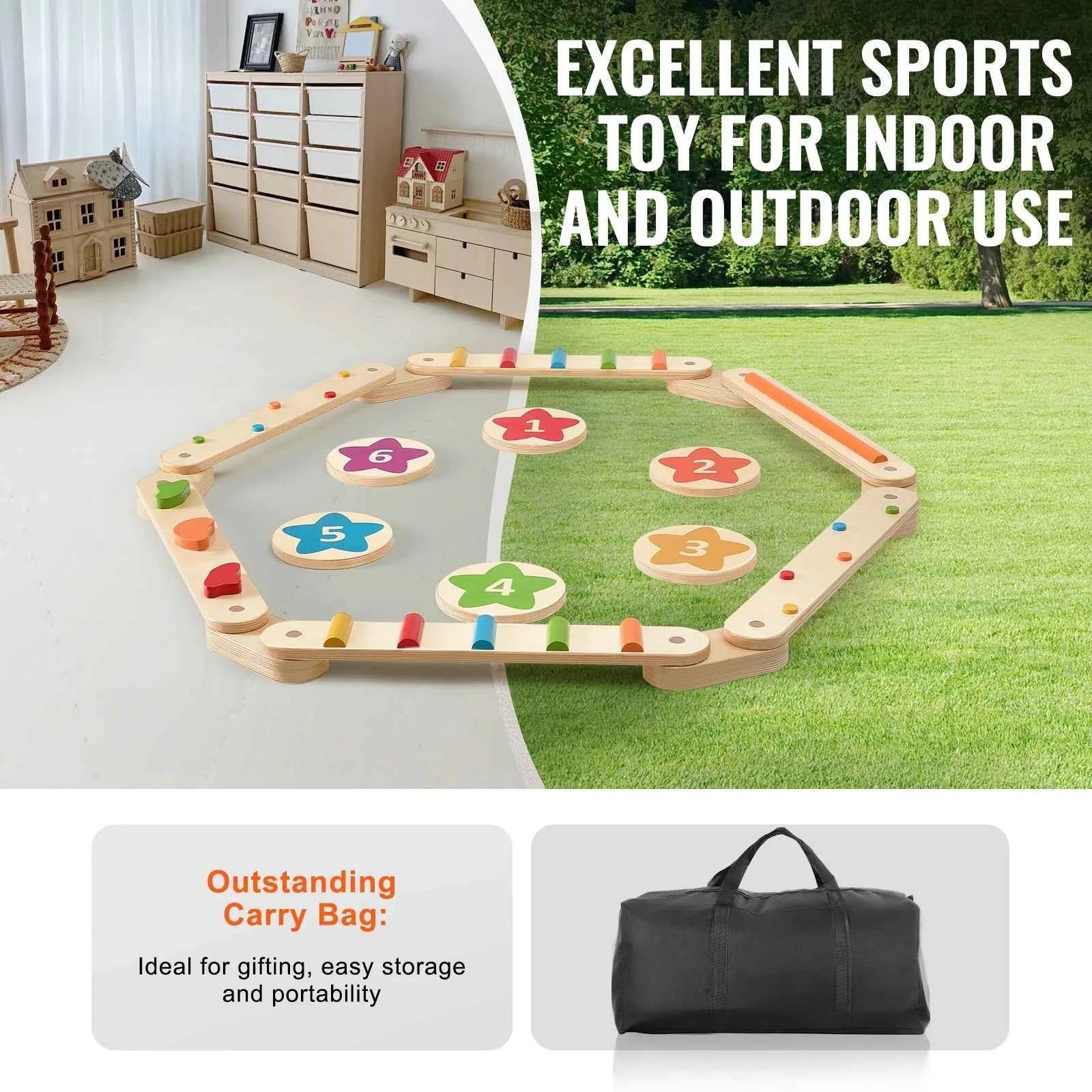 Montessori Balance Beam Set 6 PCS – Wooden Indoor/Outdoor Play Kit for Ages 2–6